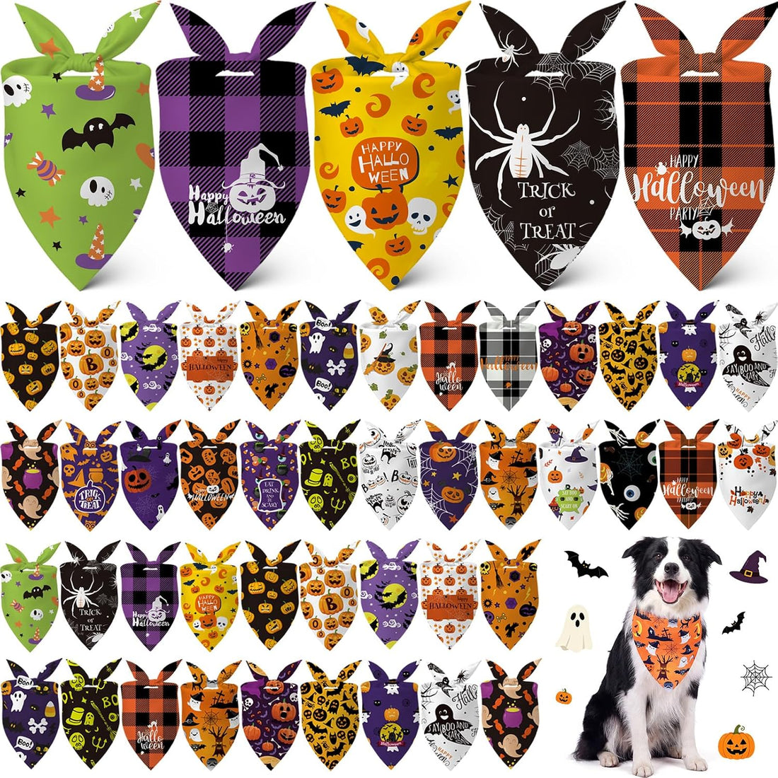 Sanwuta 60 Pcs Halloween Dog Bandanas Bulk Pet Bibs Scarf