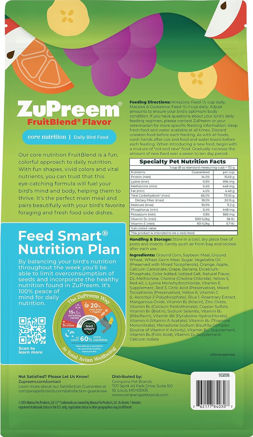 ZuPreem FruitBlend Bird Pellets, Daily Bird Food for Amazon, Cockatoo