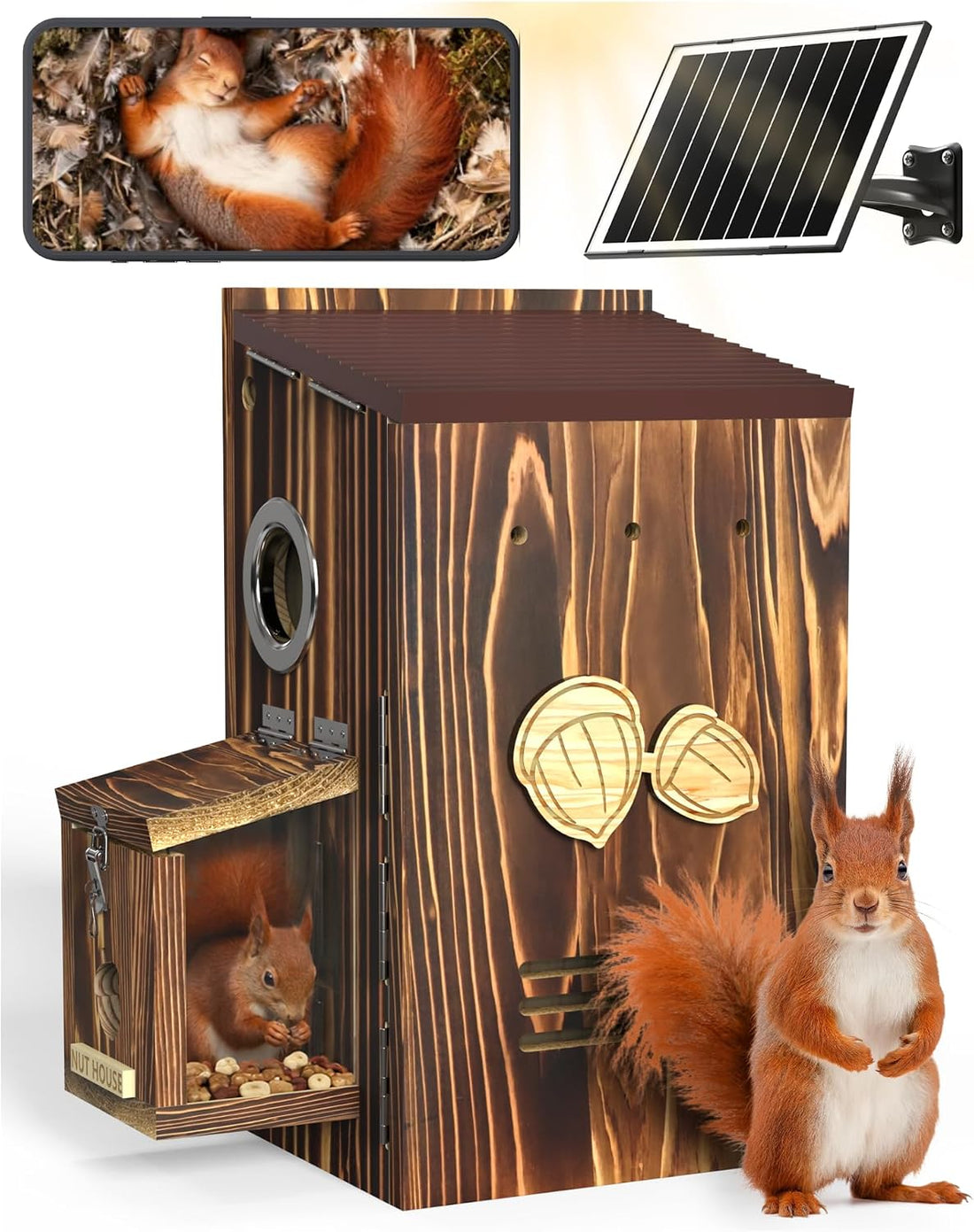 Squirrel Box with Camera Solar Powered,Chew-Proof Squirrel House
