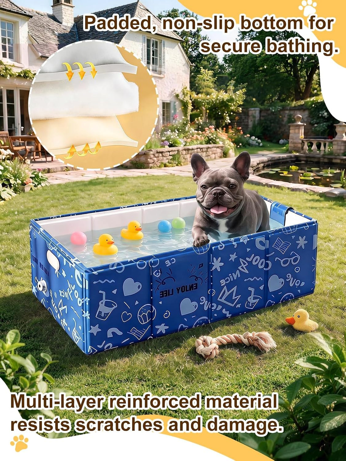 CHEERON Collapsible Dog Bathtub Non-Slip Pet Bath Tub Puppy Wash