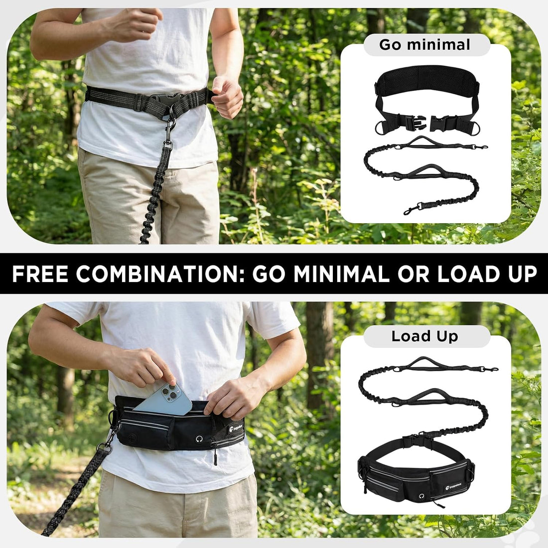 Hands Free Dog Leash with Waist Pack Bungee for Running