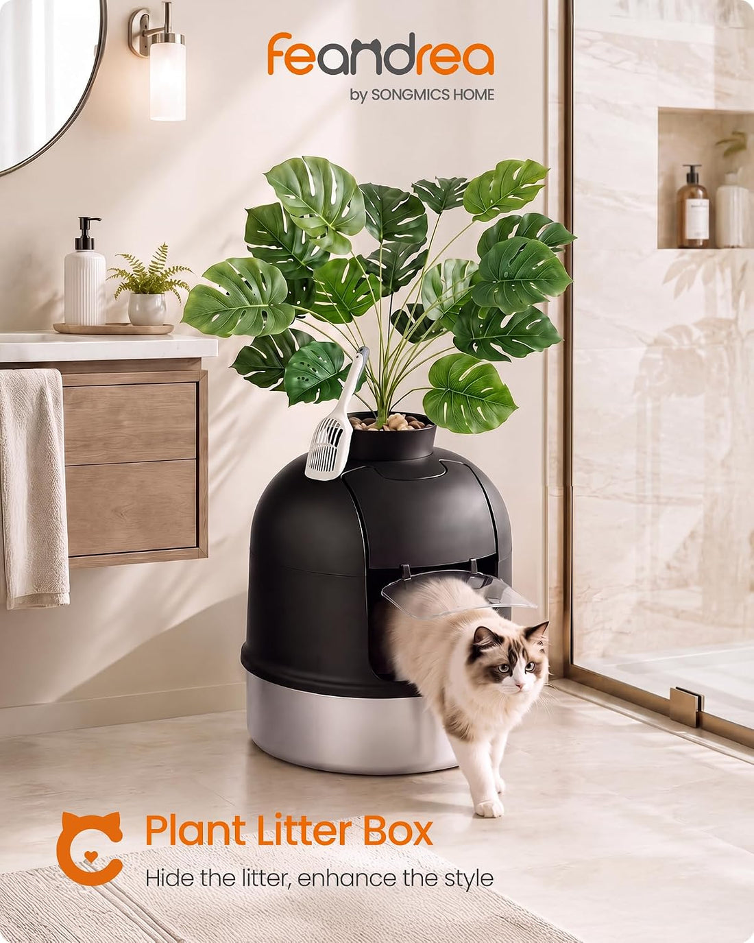 FEANDREA Plant Cat Litter Box Enclosure with Artificial Plant,19.3" L
