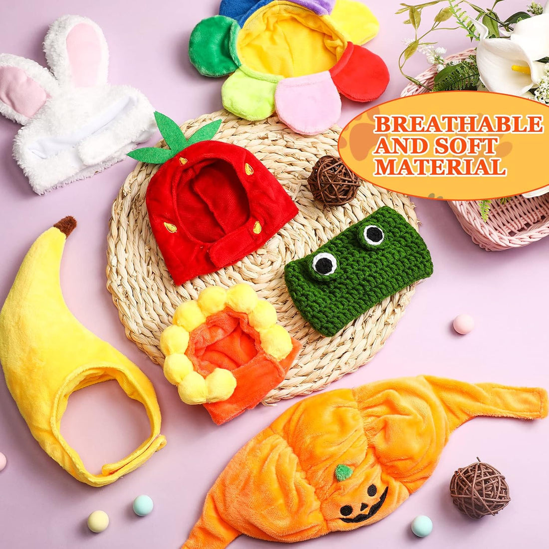Reginary 10 Pcs Cat Hat Adjustable Animal Fruit Pet Headwear