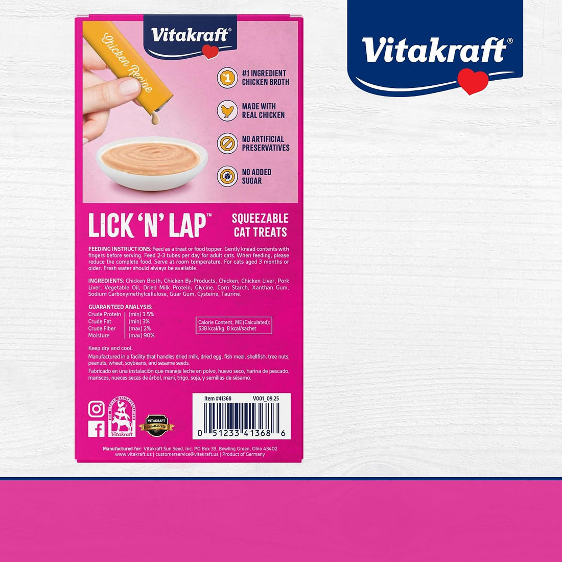 Vitakraft Lick 'N' Lap Real Chicken Squeezeable Liquid Cat Treats