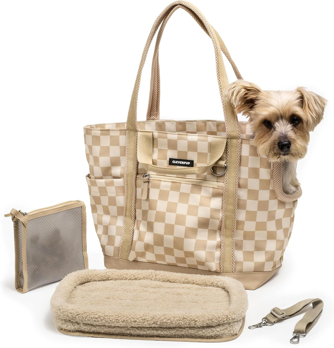 Cleverpup Transit Tote Dog Carrier 4-Piece Set - Medium, Checkerboard
