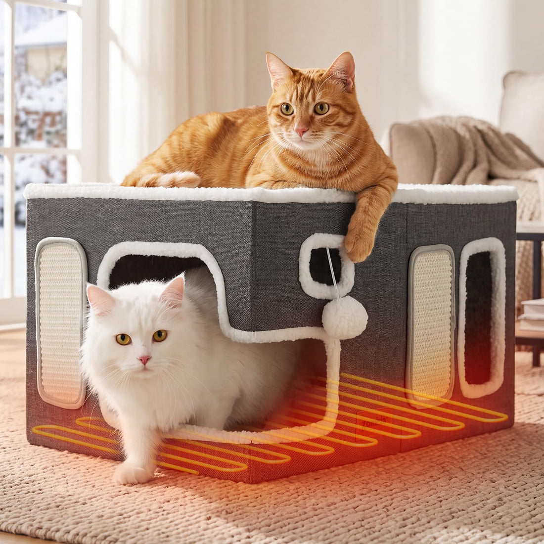 ZOMISIA Heated Cat House Bed for Indoor Cats