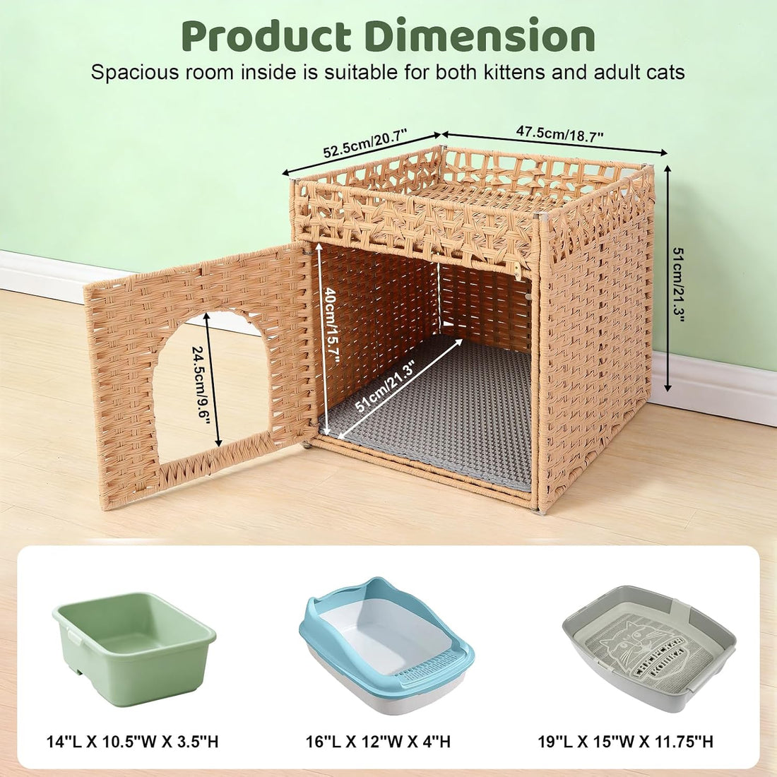 Hidden Cat Litter Box Enclosure Furniture, Dog Proof Indoor Cat House