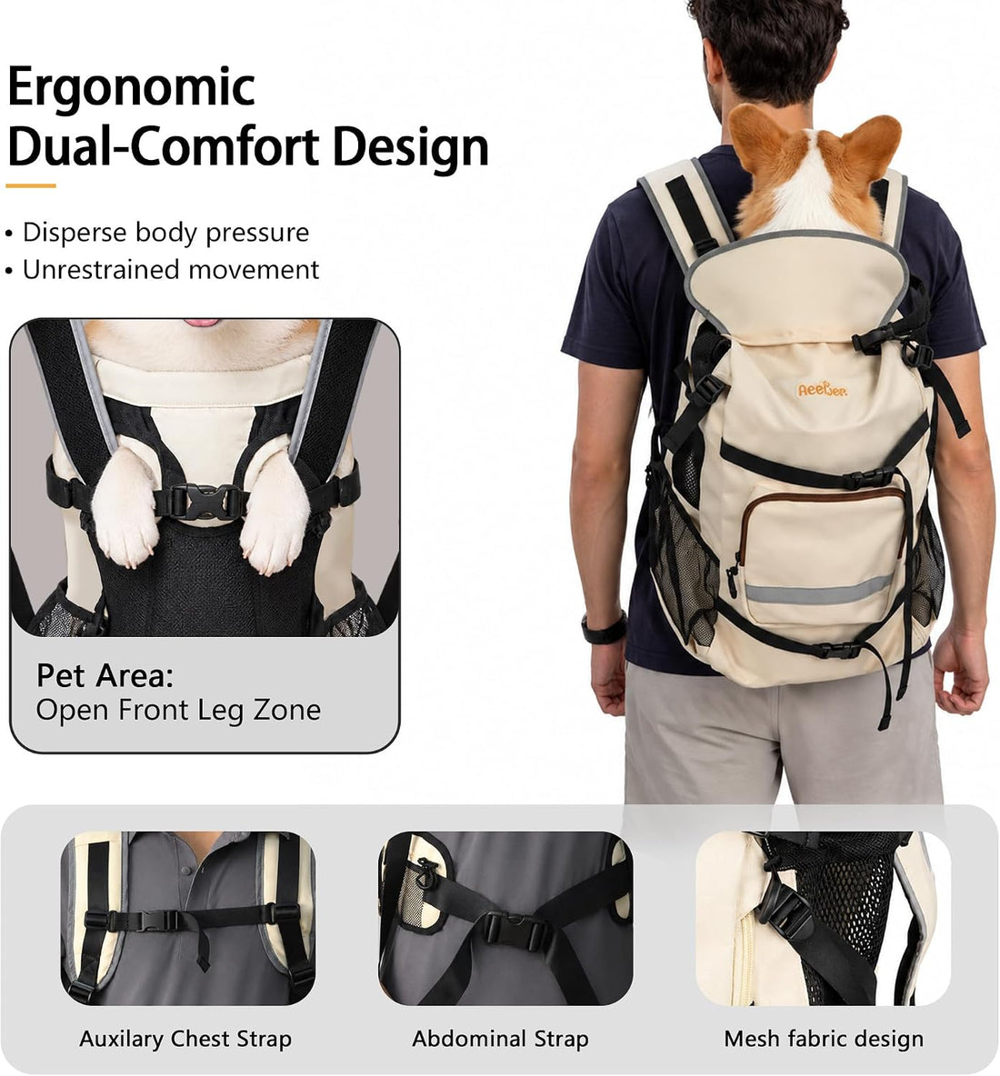 Waterproof 900D Nylon Dog Backpack Carrier for Medium Dogs Under 30 lb