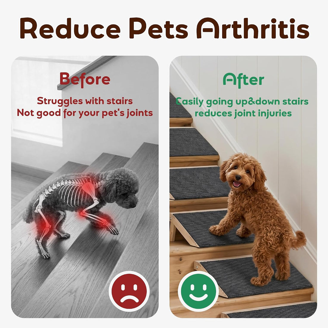 Wooden Dog Ramp for Stairs, 4.3"/5.5" Height Adjustable Pet Ramp