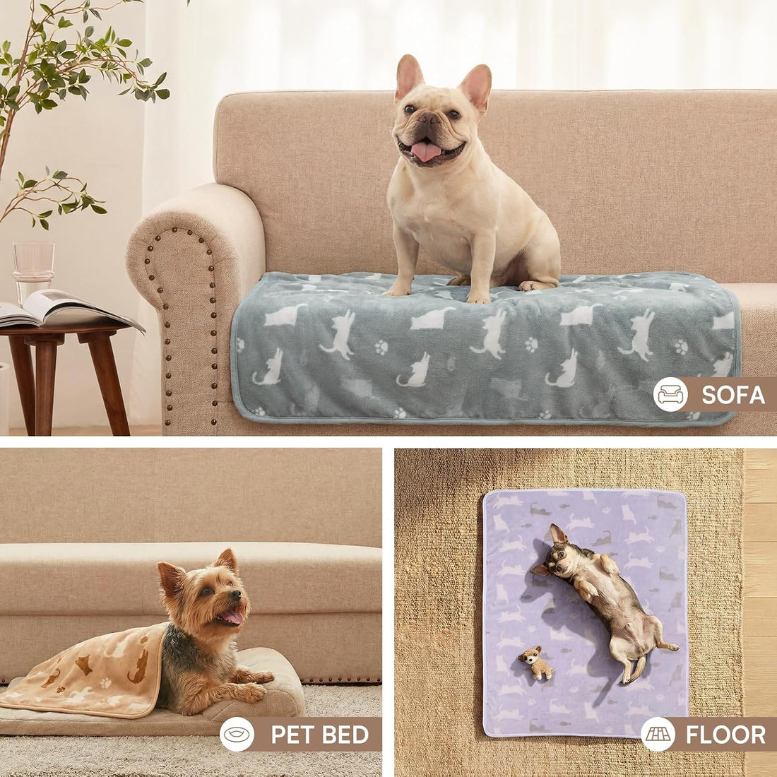 Luciphia Dog Blanket 3 Pack, Soft Cozy Fleece Throw for Puppy