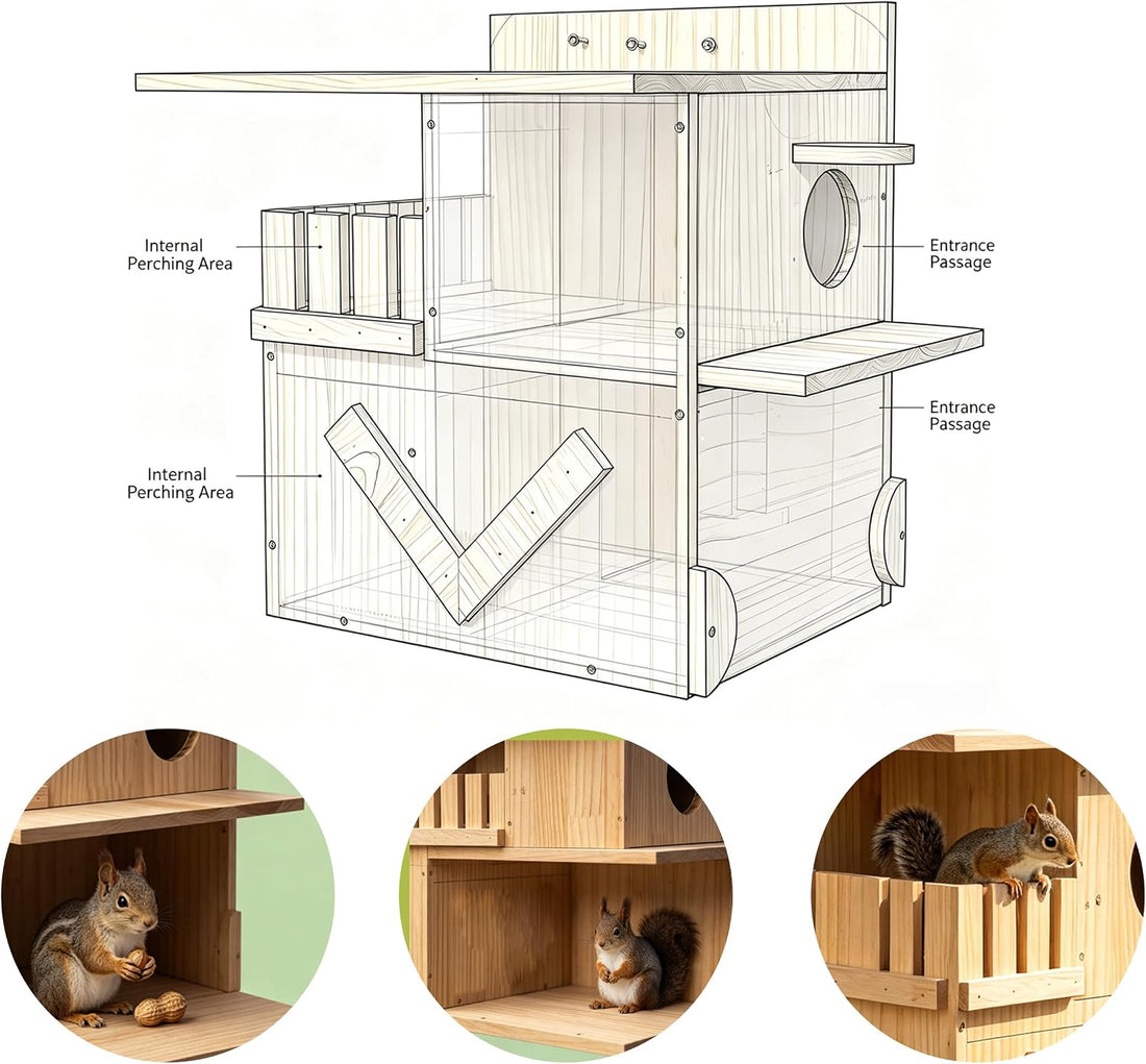 Extra-Large 3-Chamber Squirrel Nesting Box with Dual Platforms