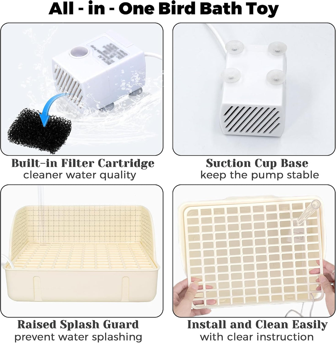 Automatic Parakeet Bird Bath with Pump, Large Bird Shower Fountain