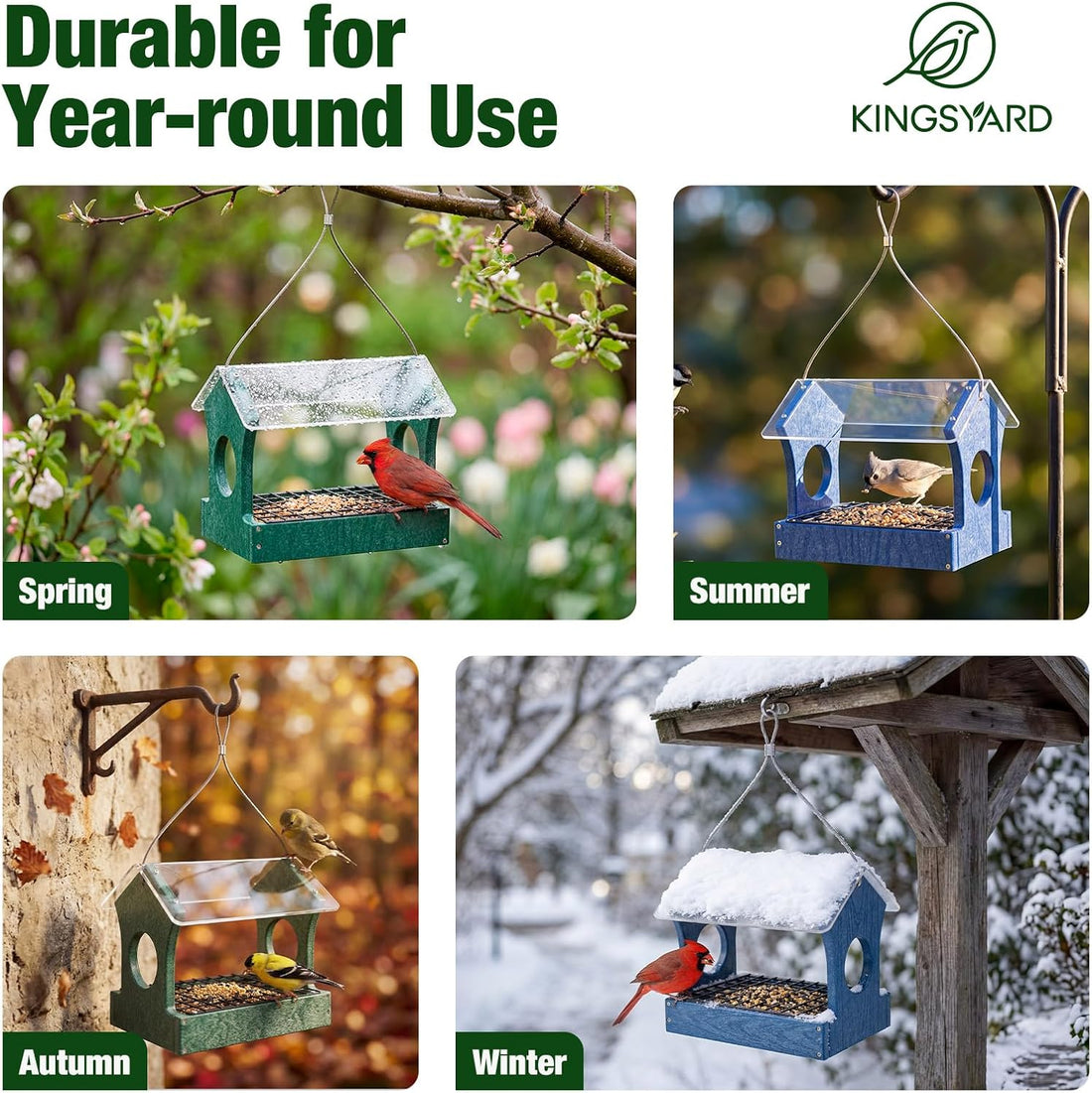 Kingsyard Rain-Resistant Platform Bird Feeder for Outdoor Hanging