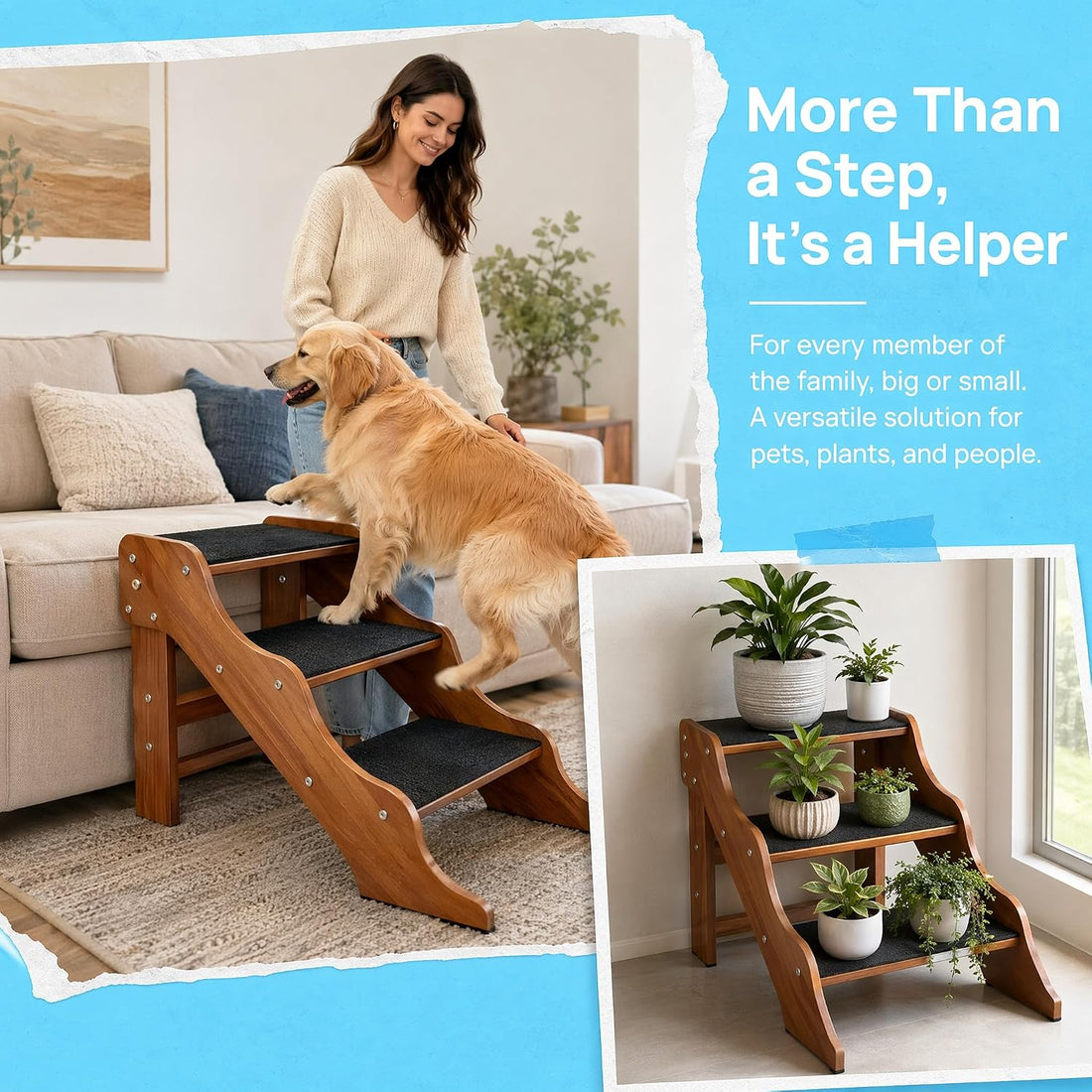 Solid Wood pet Staircase Walnut Paint, Dog Ladder