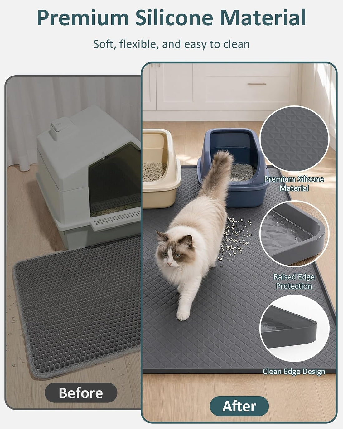 Extra Large Cat Litter Mat, Waterproof Litter Mat, 51.2 x 25.6 in