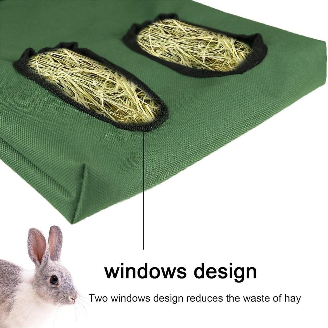 Rabbit Hay Feeder Bag Hanging Hay Rack (Black, 2 Windows)