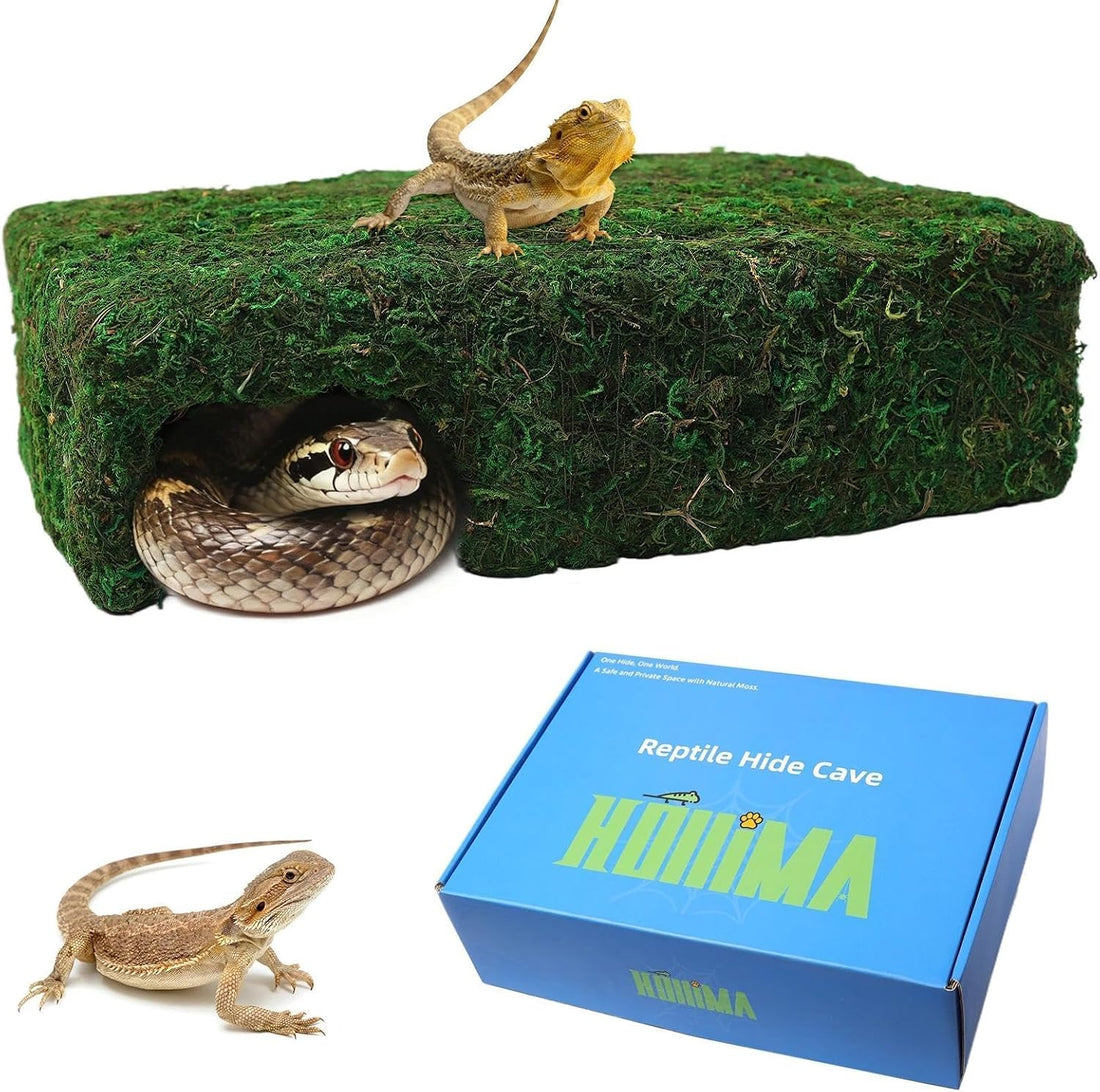 Mossy Cave Hide for Reptiles, Lizard Moss Hideout with Safe Shelter