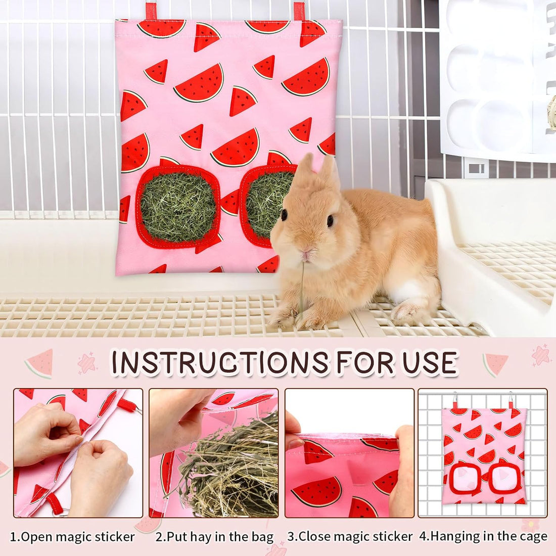UPINS 3Pack Guinea Pig Hay Feeder Bag,Bunny Rabbit Cage Bag Hanging