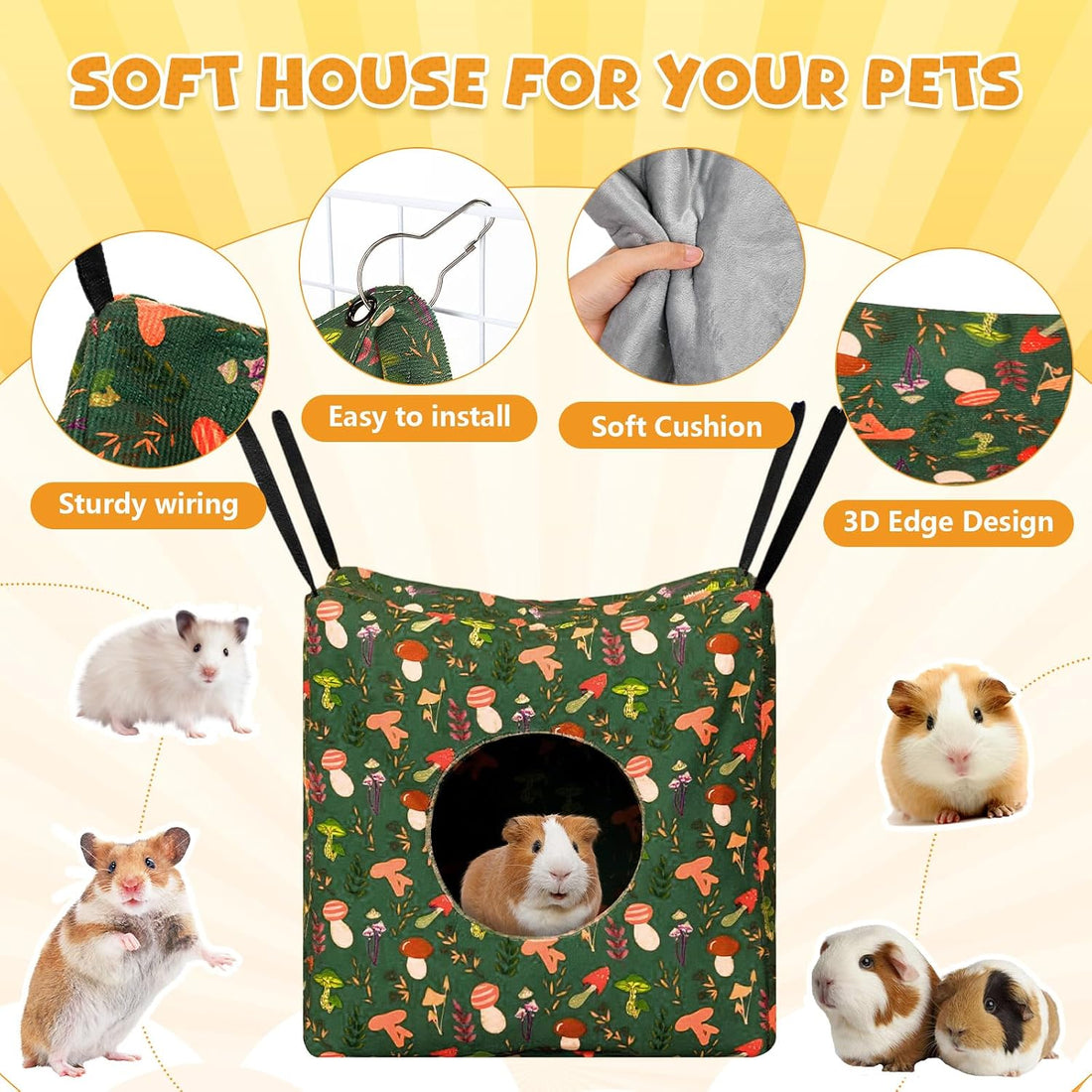 Geelin 8 Pcs Rat Hammock Set, Washable Guinea Pig Accessories for Cage