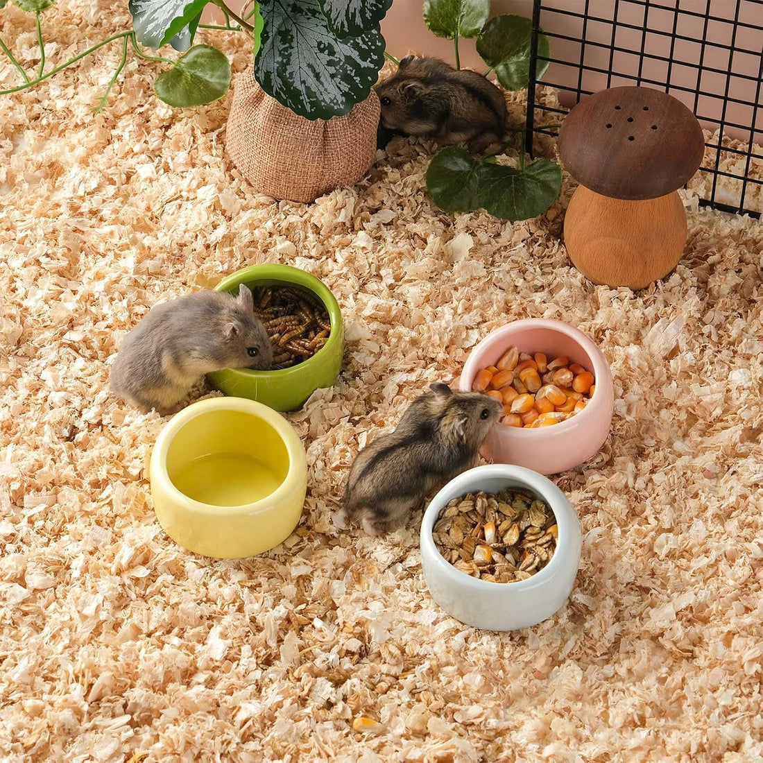 VanEnjoy 2 Pack Small Hamster Food Bowl Ceramic Guinea Pig Food Dish