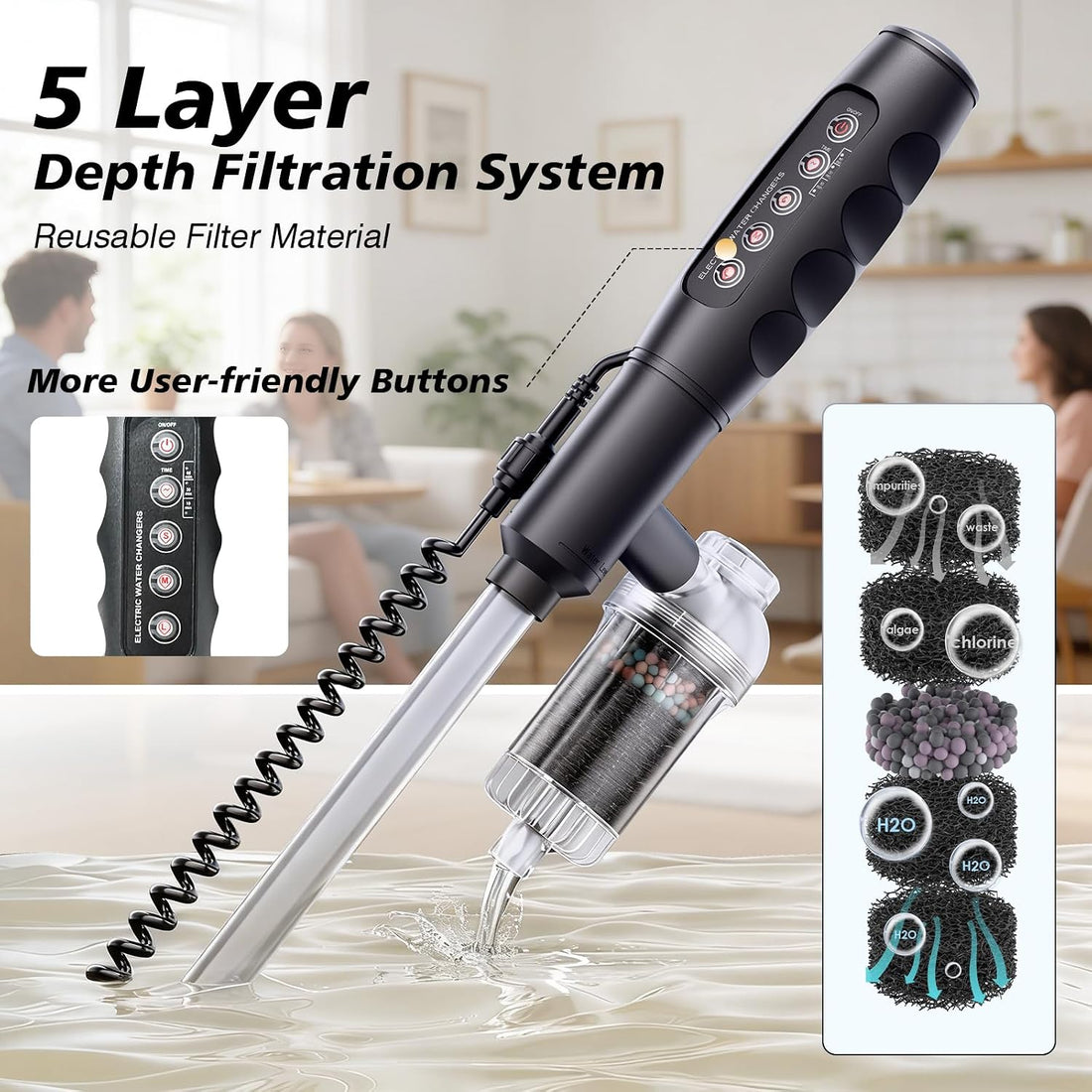 AKKEE Aquarium Vacuum Gravel Cleaner Handle Control