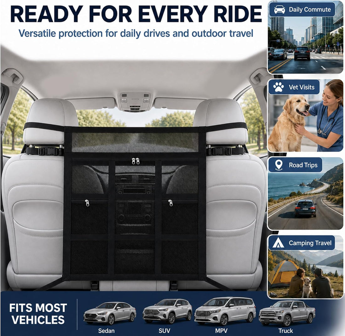 Car Dog Barrier with Hook and Loop Fastener Dual Zipper for Car SUV