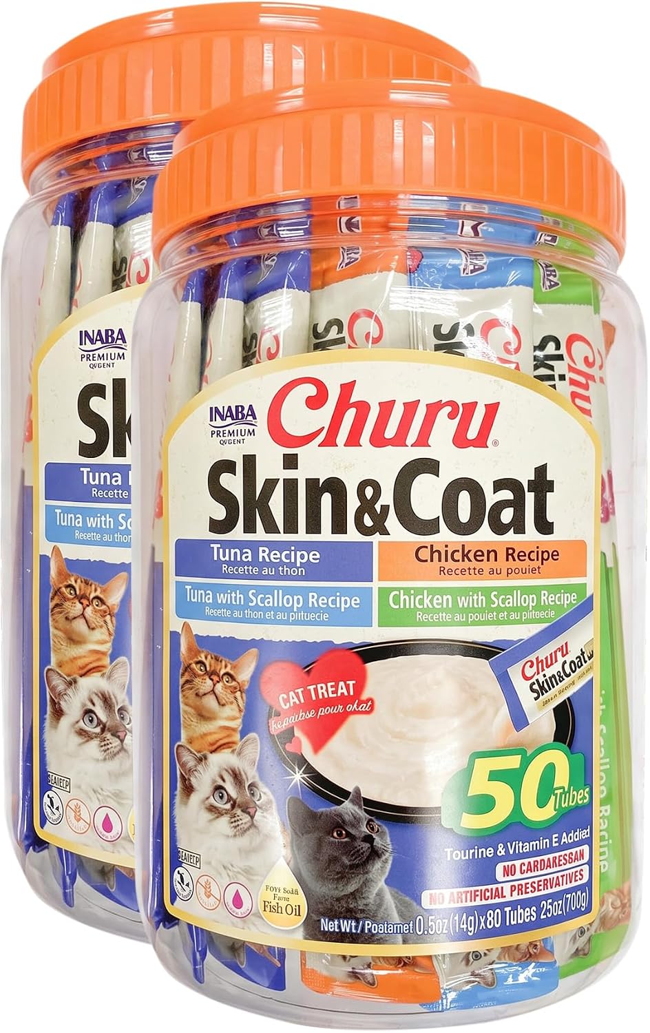 INABA Churu Skin Coat Lickable Cat Treats, Variety Jar, 50ct