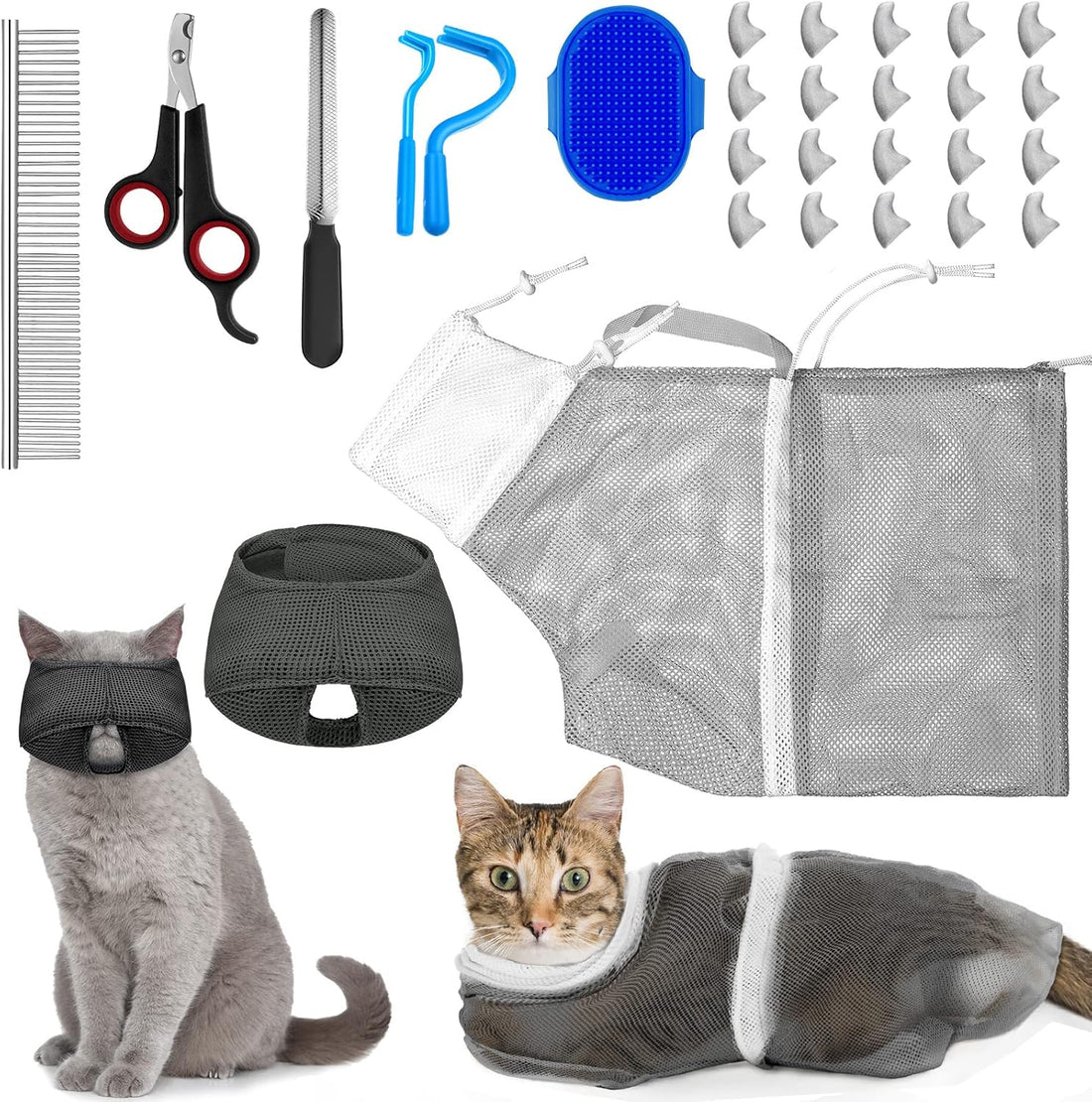 9 Pcs Cat Bathing Bag Set Cat Shower Bag