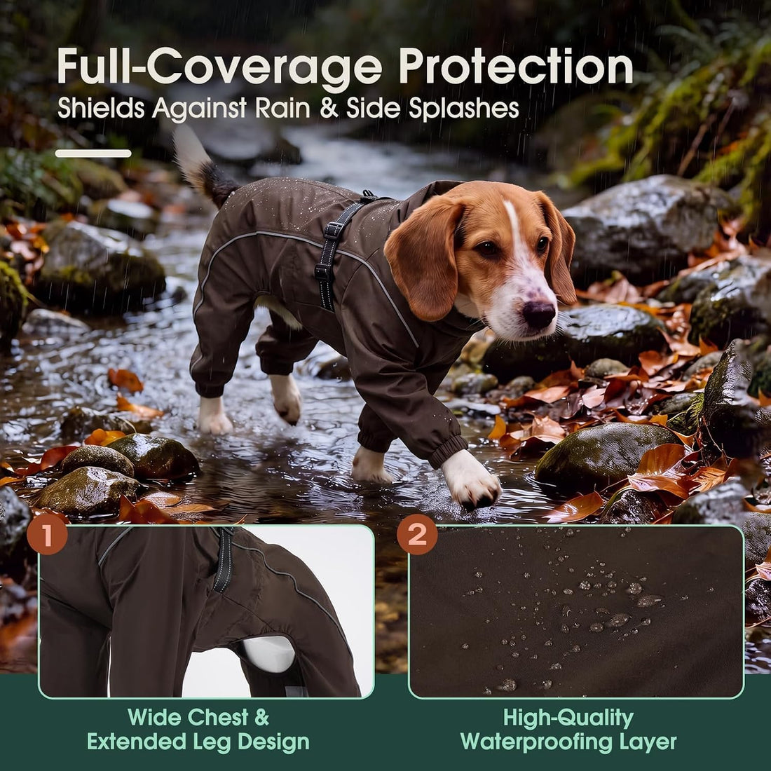 Kuoser Dog Raincoat Hooded Full Body Coverage