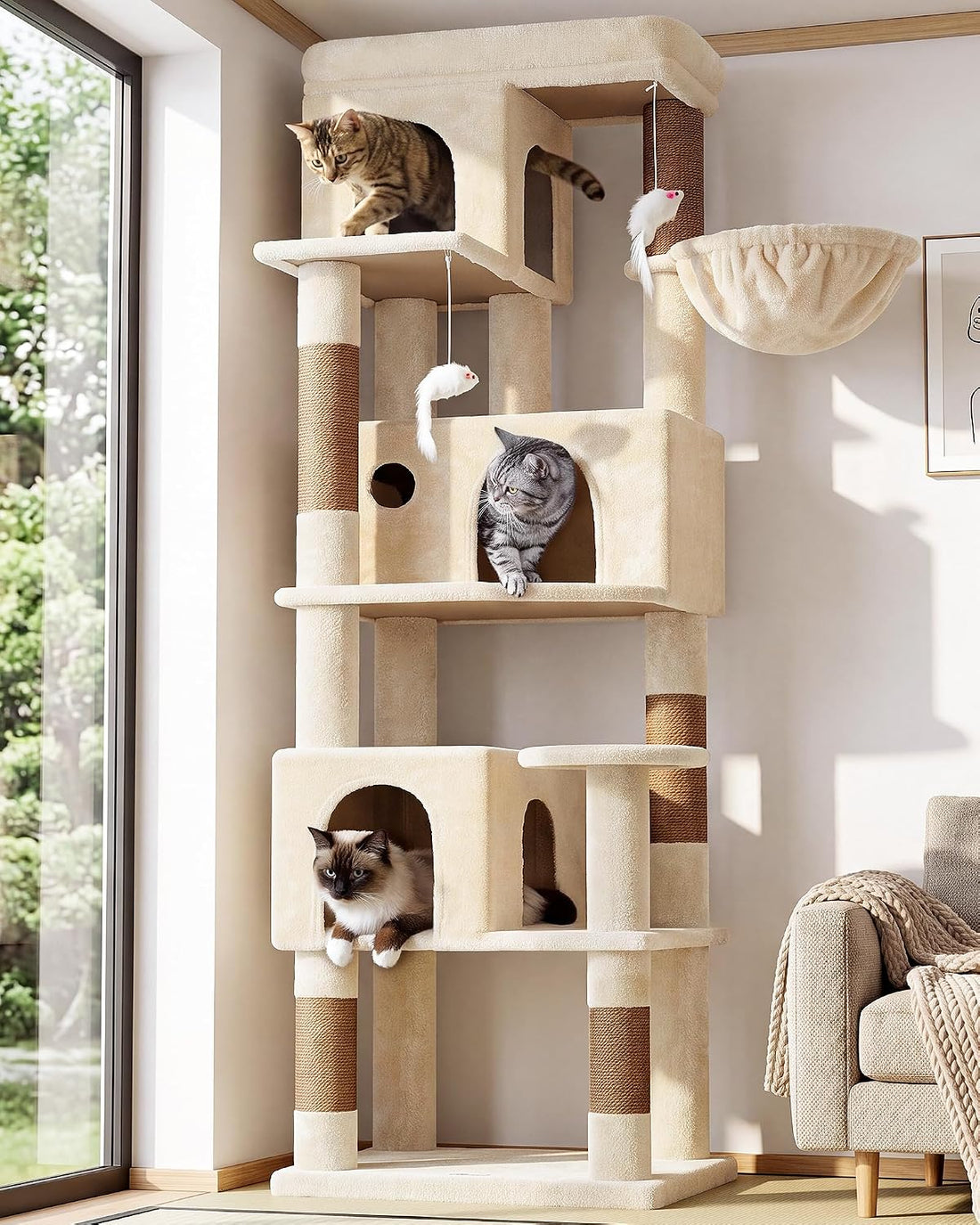 Globlazer F66 Corner Cat Tree, 66in Multi-Level Climbing Tower