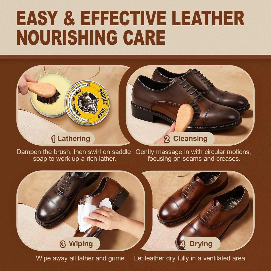 Leather Boot Care Kit, Mink Oil & Saddle Soap for Leather Cleaner