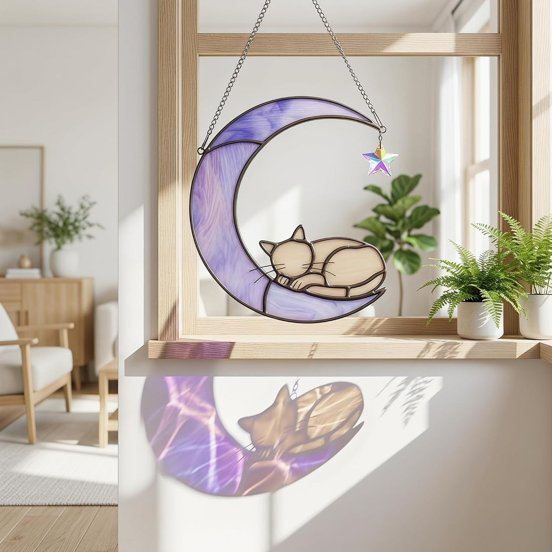 Grey Cat Memorial Stained Glass Suncatcher Cat Loss Sympathy Gift