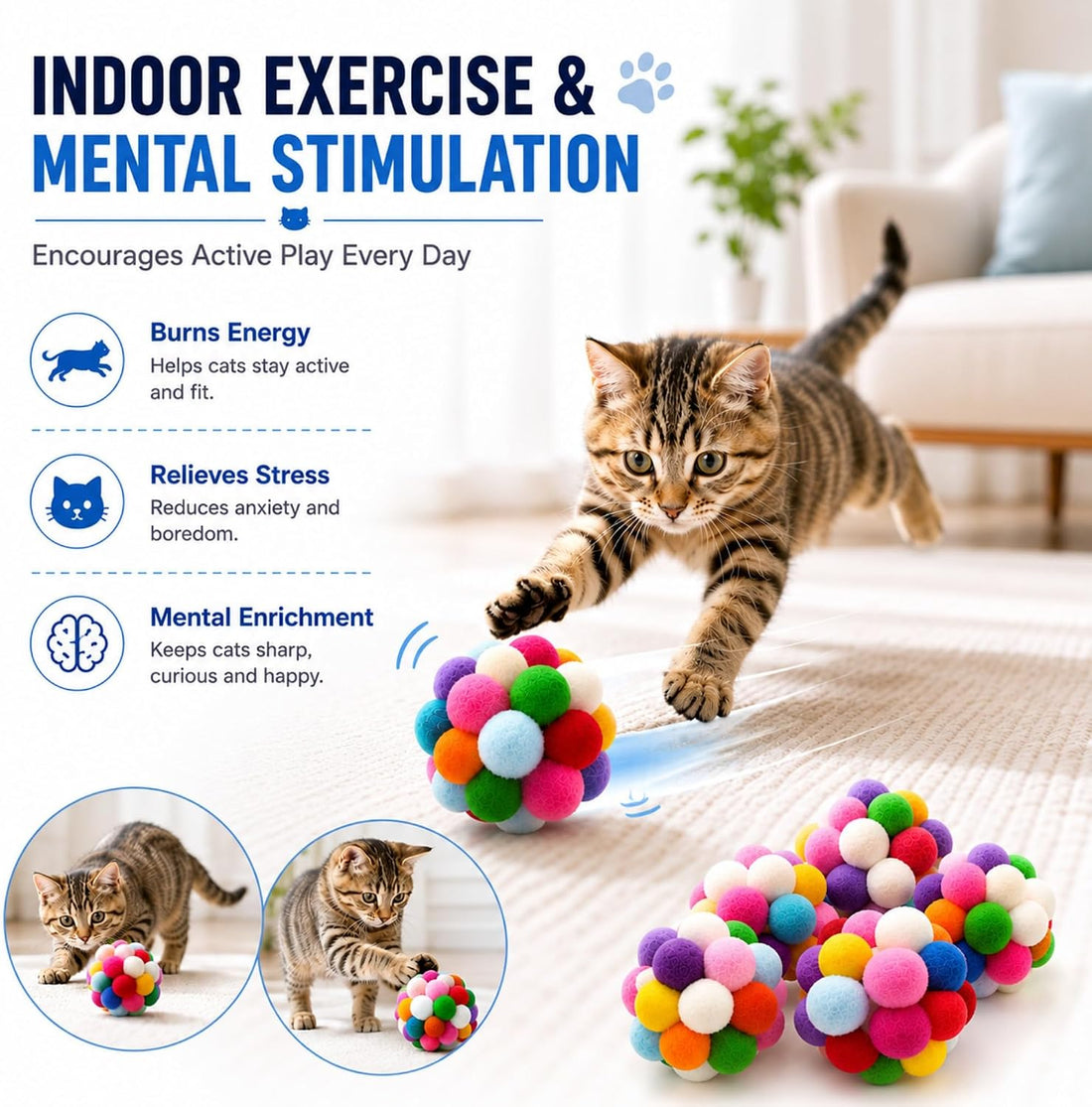 Cat Toys 4PCS Soft Plush Balls 2.36" for Kittens & Indoor Cats