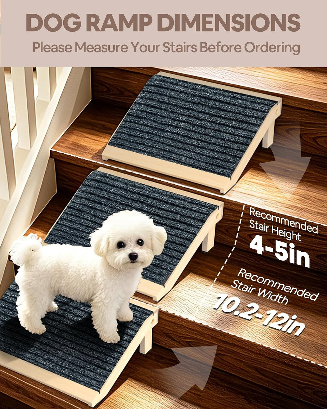 2-Pack Dog Ramp for Stairs,Foldable Dog Ramp Solid Wood Anti-Slip Pet