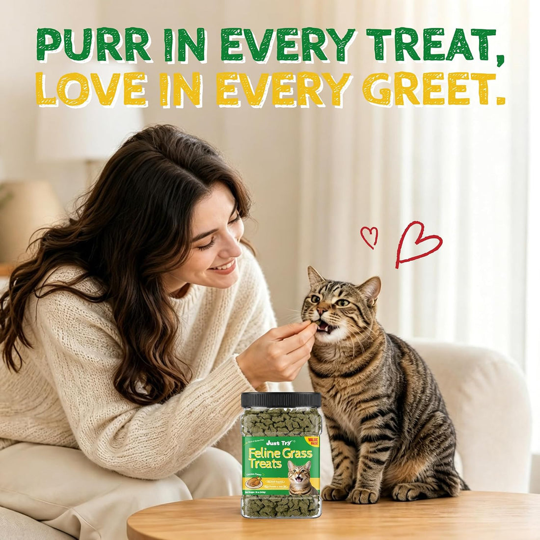 Just Try 16 oz Feline Grass Treats Chicken Flavor Hairball Treats