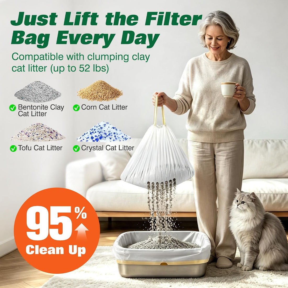 ADDPETS Sifting Litter Box Liners 14 Count,Precision Holes,Quick Clean