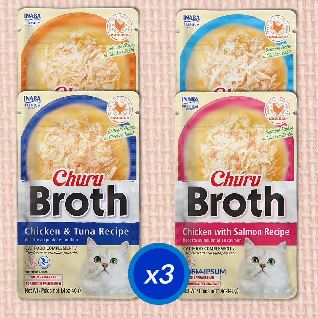 INABA Churu Broth for Cats, Side Dish Pouch, 1.4 Ounces per Pouch