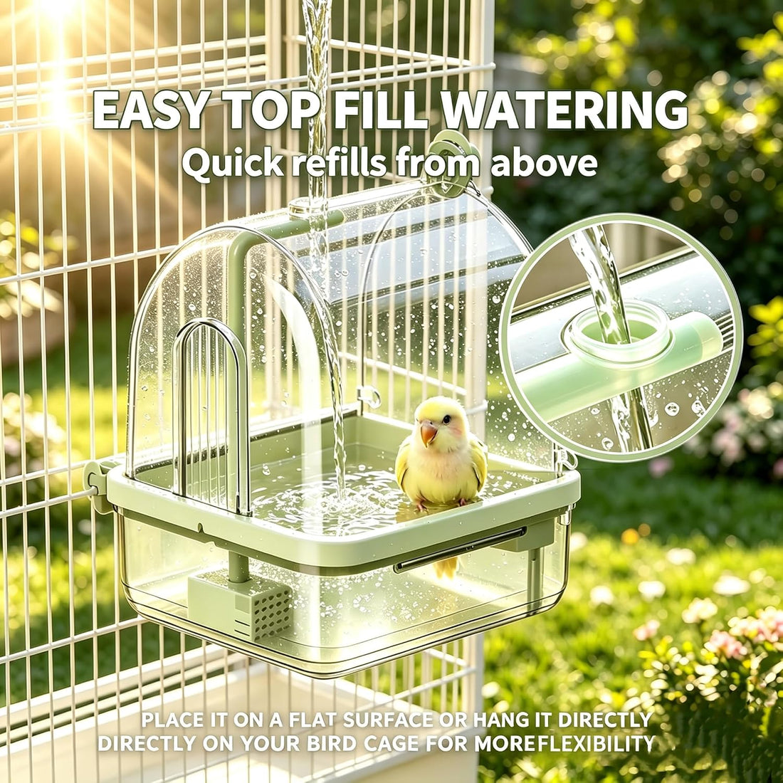Automatic Bird Bath Shower for Cage, Indoor Clear Parrot Bath Box