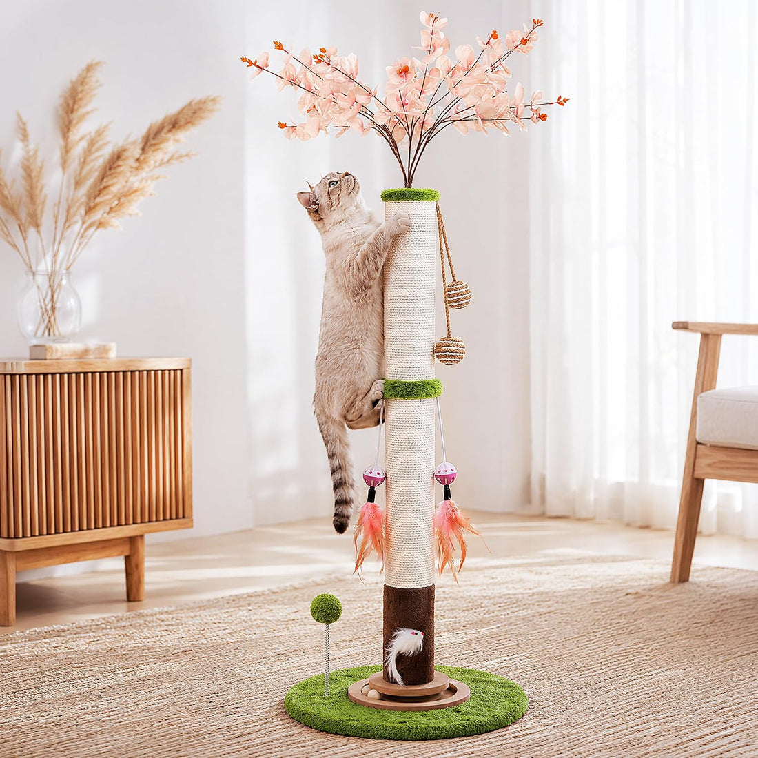 Flower Cat Scratching Post, 45 Inch Scratching Post for Indoor Cat