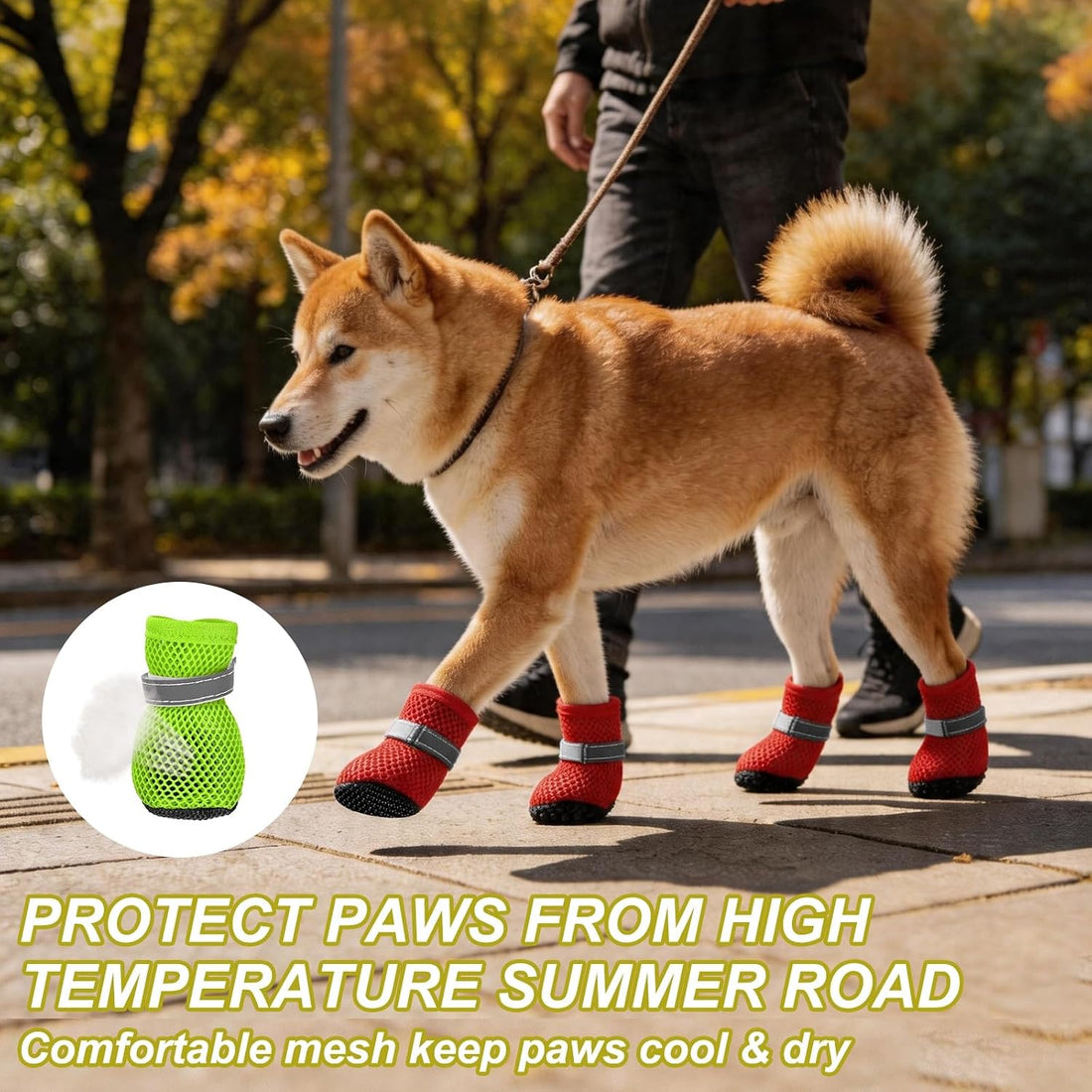Dog Boots Paw Protector Reflective Adjustable Non Slip Mesh 4Pcs