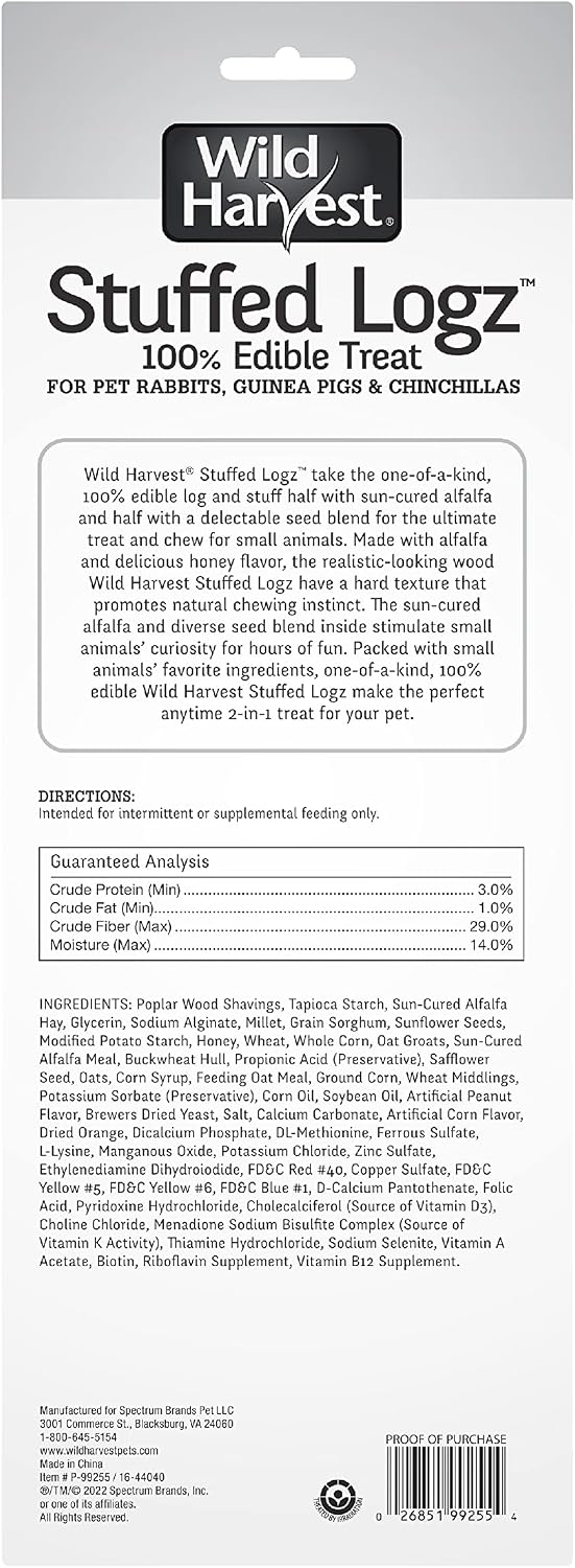 Wild Harvest Stuffed Logz Peanut Butter Small Animal Treat