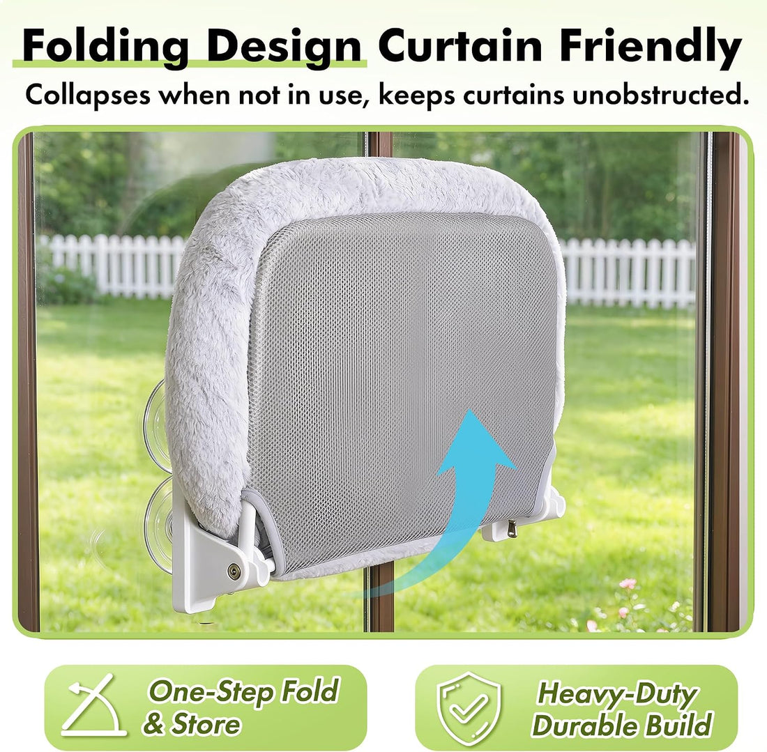 AMOSIJOY Cordless Cat Window Perch with Cushion Bed Metal Frame