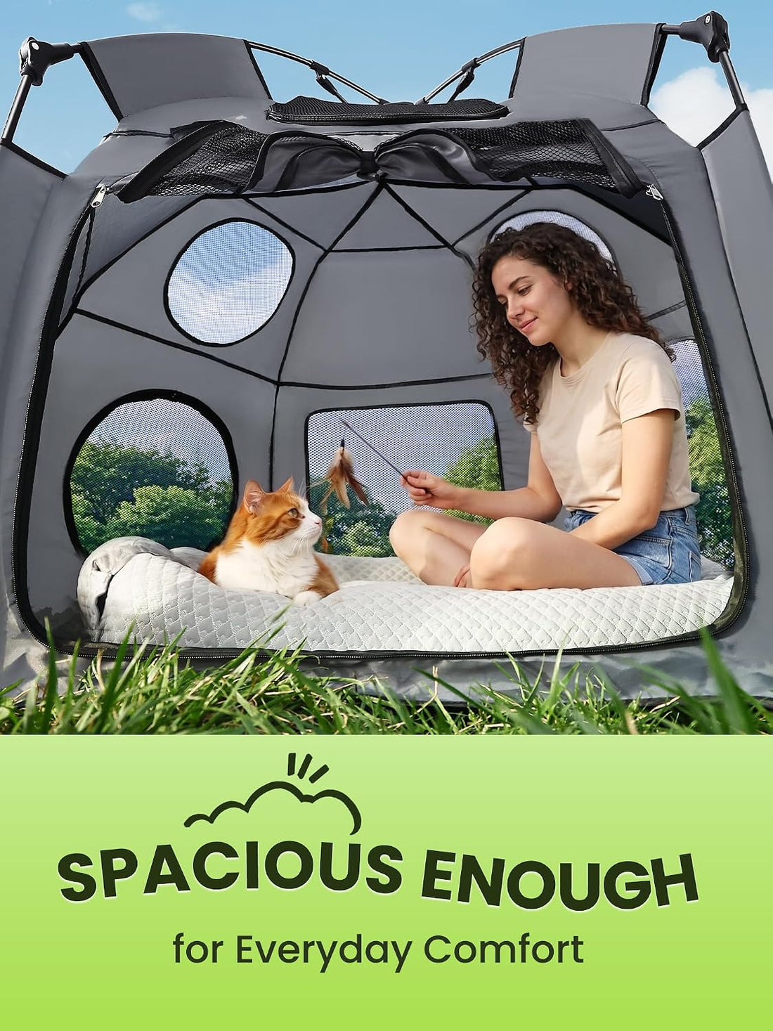 Catio Outdoor Cat Enclosure, Rywell 55” Extra Large Catio Pop Up