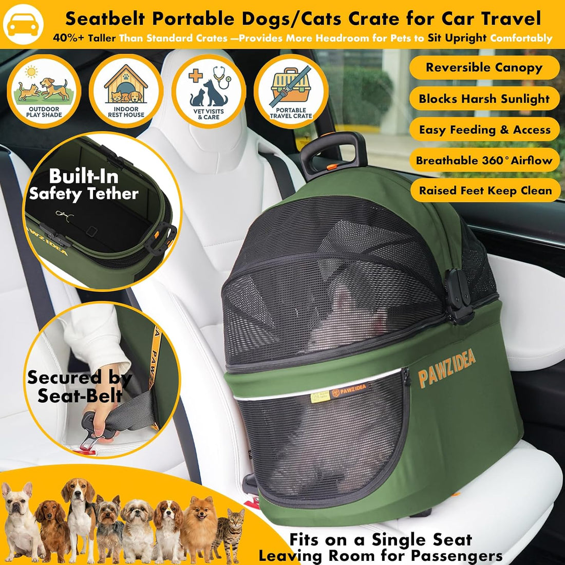 PAWZIDEA Double Pet Stroller with 2 Detachable Carrier for Multiple