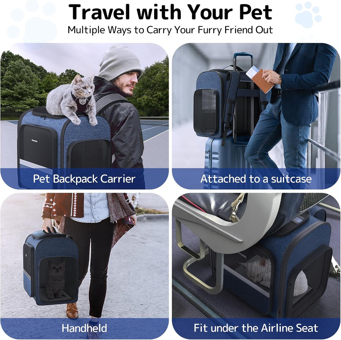 Pawtners Cat Backpack with Play Tunnel, Design for Carrying Playing