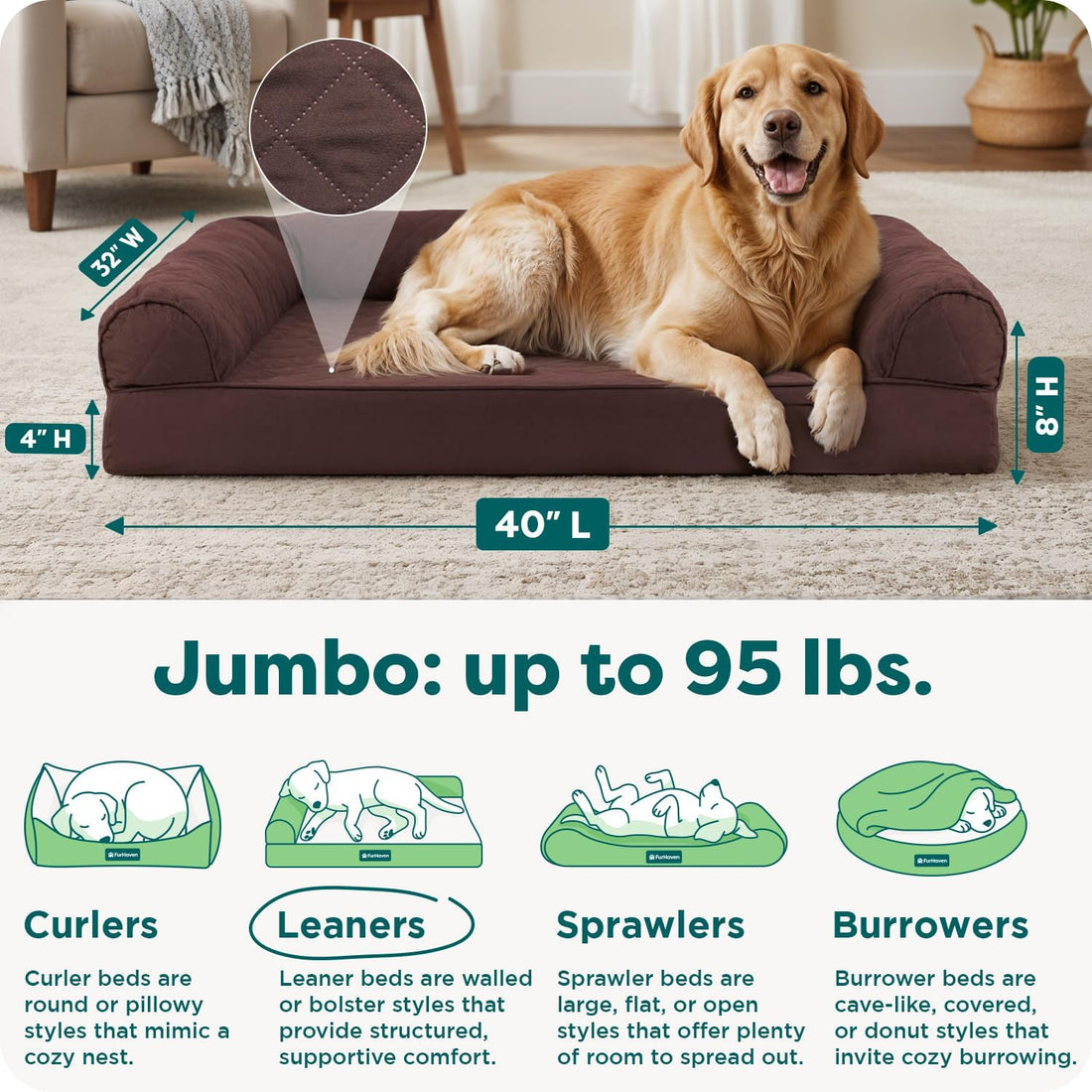 FurHaven Classic Sofa Orthopedic Dog Bed for Large Dogs
