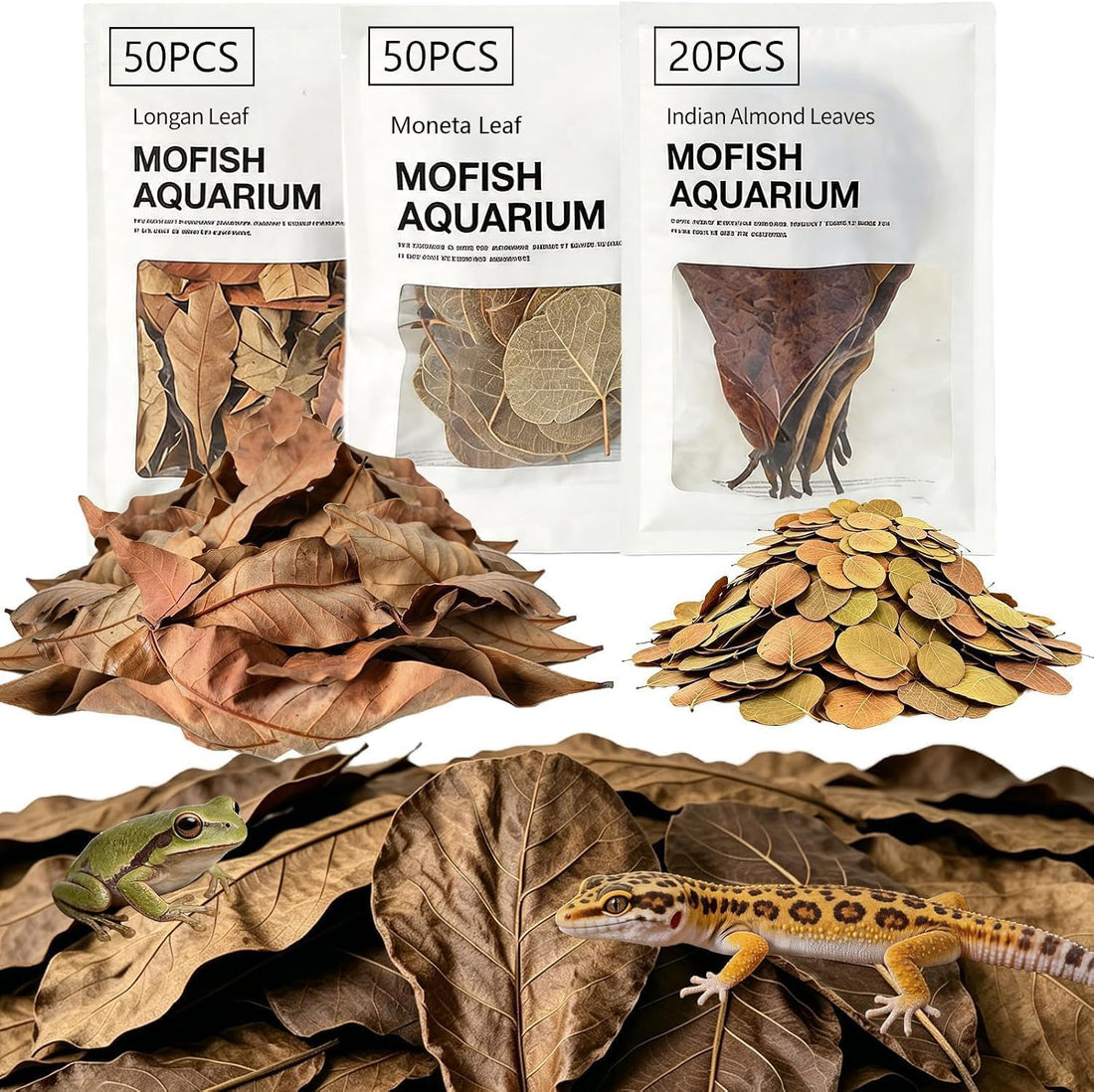 70Pcs Leaf Litter for Reptiles Indian Almond & Longan leaves Substrate