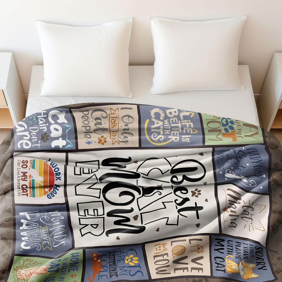 Cat Mom Gifts Themed Blanket 60" x 50", Cat Lover Gifts for Women