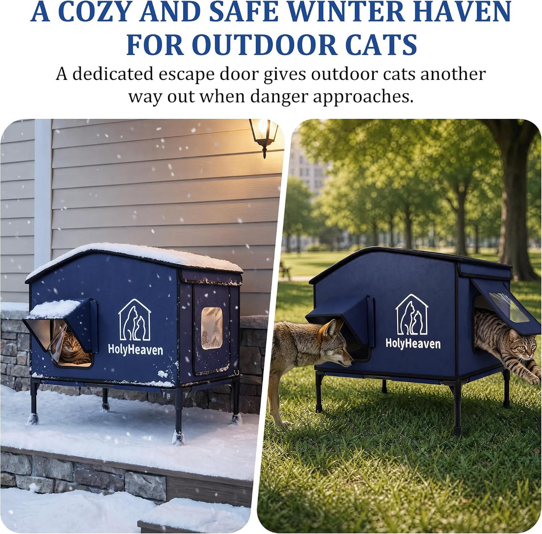 Extra Large PU Leather Heated Cat House for Outside