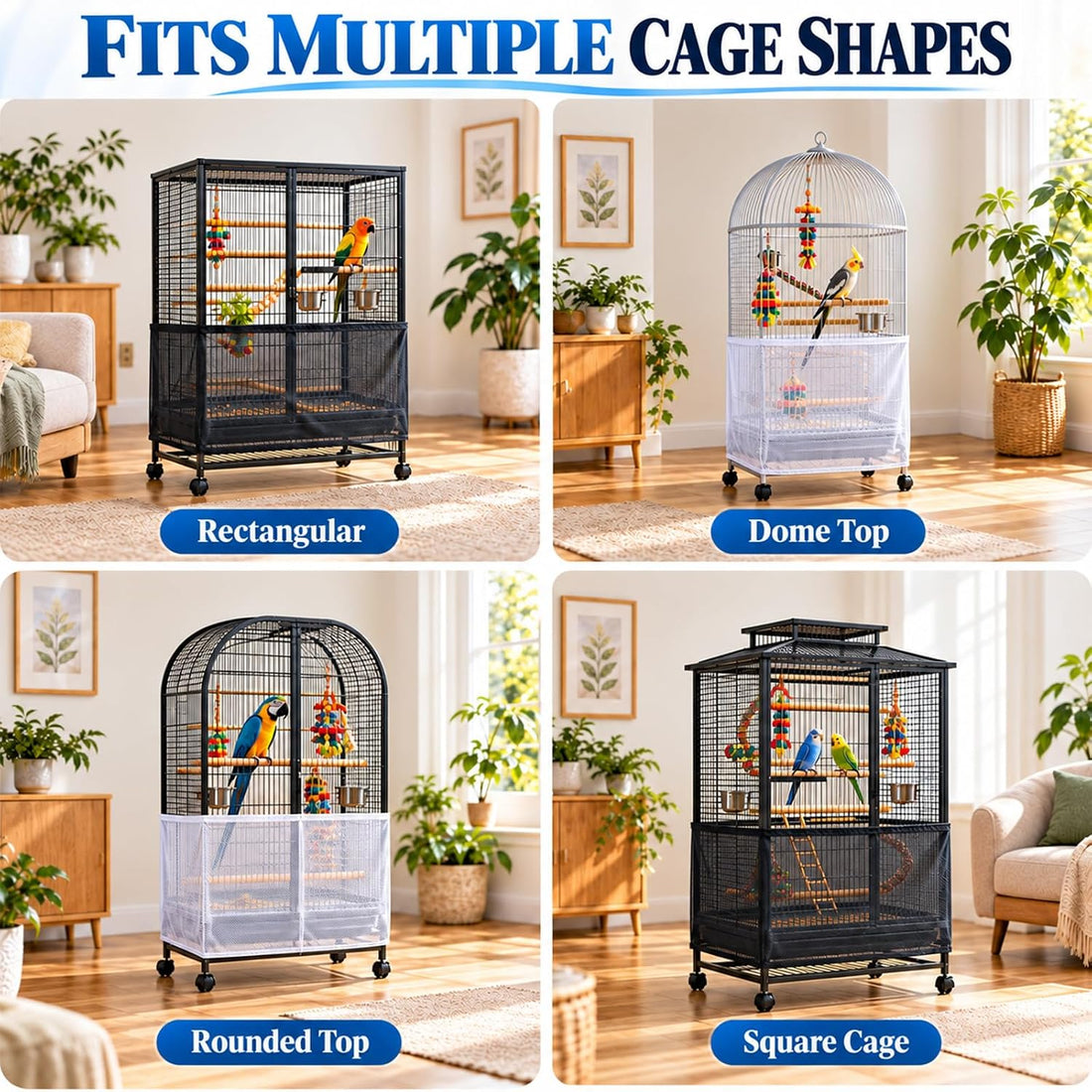 Bird Cage Seed Catcher, 2 Pcs Adjustable Bird Cage Nets for Less